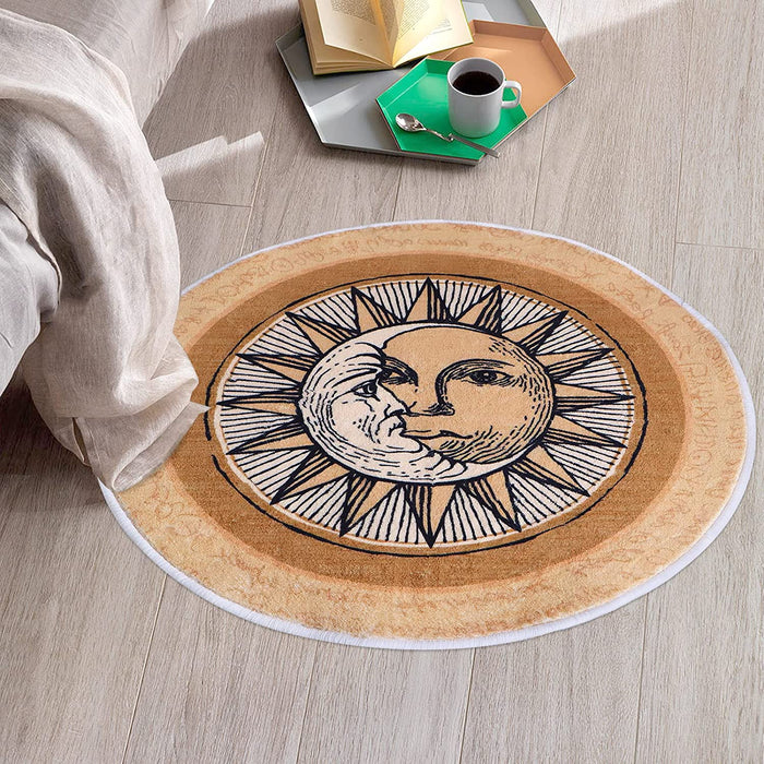 Sun and Moon round Rug,32X32 Inch Boho round Rug,Non-Slip Super Soft Creative Tribal Style Floor Carpet for Living Room Bedroom Bathroom Kids Room Home Decor Fuzzy Rug