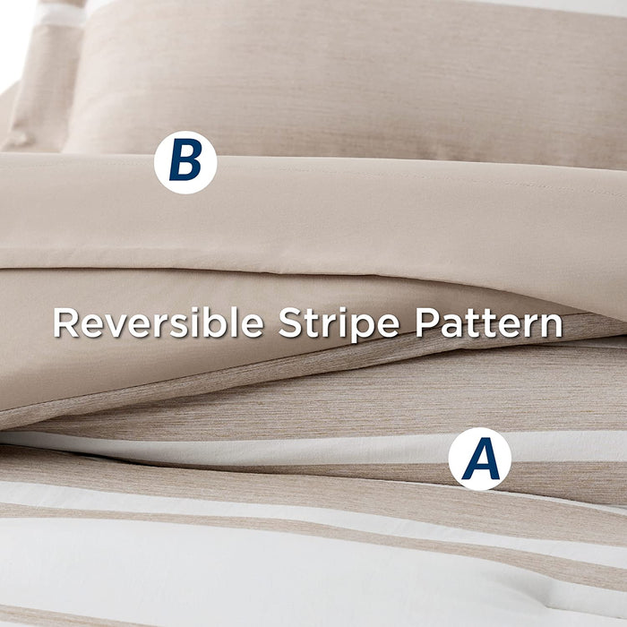 Bedsure Bed in a Bag Full Size 7-Piece Khaki White Striped Bedding Comforter Sets All Season Bed Set, 2 Pillow Shams, Flat Sheet, Fitted Sheet and 2 Pillowcases