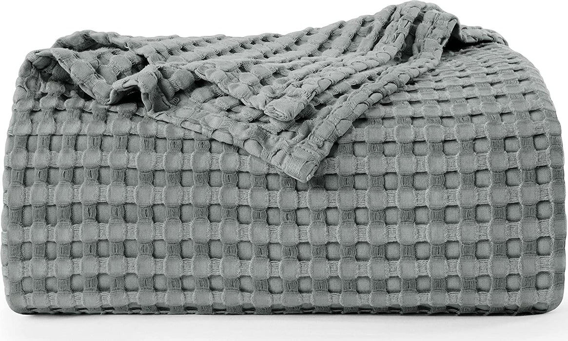 Cotton Waffle Blanket 300 GSM (Cool Grey - 90X108 Inches) Soft Lightweight Breathable Bed Blanket King Size Layering Any Bed for All Season