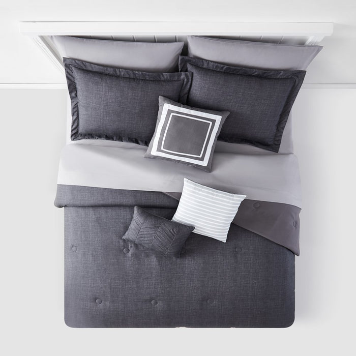 Mainstays Grey 10 Piece Bed in a Bag Comforter Set with Sheets, Queen