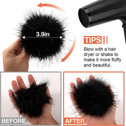 20 Pcs Faux Fur Pom Poms for Hats - 4 Inch Fluffy Pom Poms with Elastic Loop for DIY Crafts, Removable Knitting Accessories for Shoes Scarves Gloves Bags Keychains (10 Color-Dark)