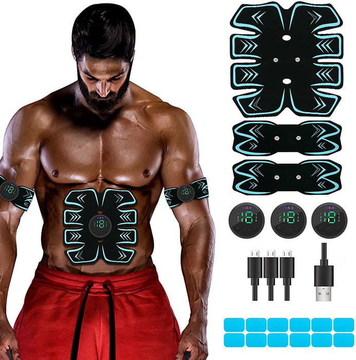 USB Rechargeable Portable Fitness Workout Equipment with 10Pcs Free Gel Pads for Men Woman, the Latest Model 6 Modes, 19 Levels of Intensity