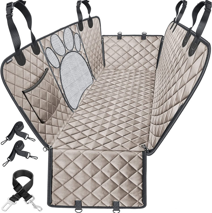 Upgraded Dog Seat Covers with Mesh Visual Window 100% Waterproof Dog Car Seat Cover Nonslip Pet Seat Cover for Back Seat with Storage Pockets, Washable Dog Hammock for Cars Trucks and Suvs