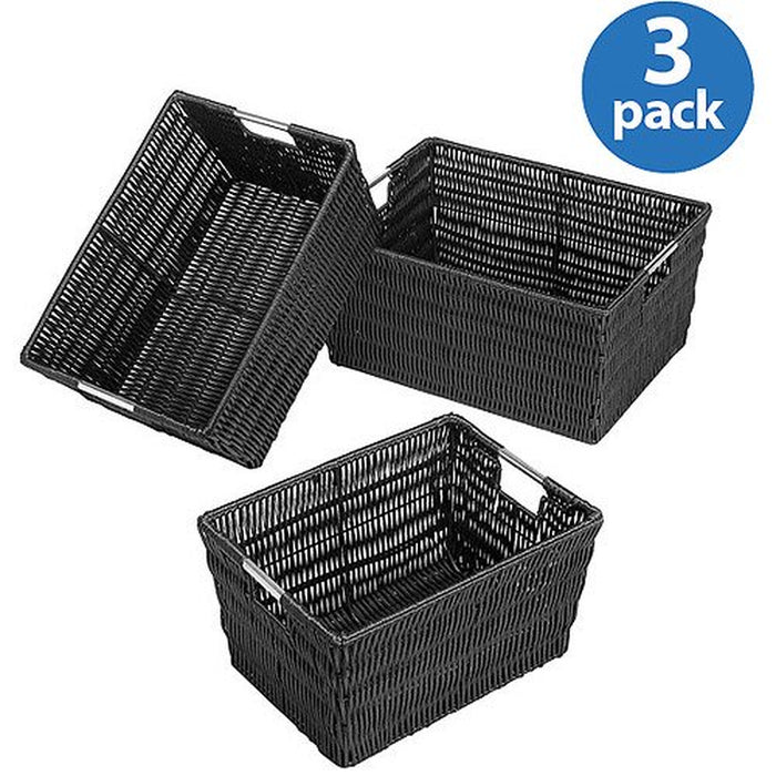 Whitmor Rattique® Storage Tote Baskets - Set of 3 - Black