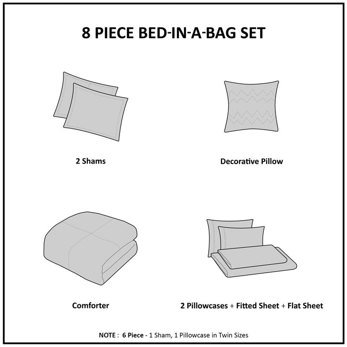 Mainstays Gray and Teal Geometric 8 Piece Bed in a Bag Comforter Set with Sheets, Queen