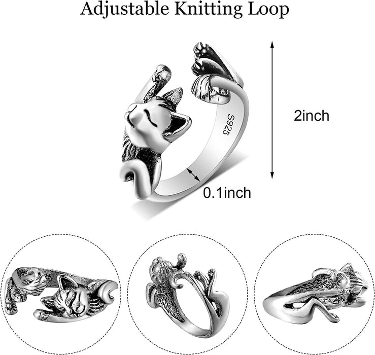 3 Pieces Adjustable Knitting Loop Rings Woven Rings Open Finger Holder Crochet Knitting Loop Accessories Cute Cat Shape Yarn Guide Holder for Hand Weaving Hook Line Supplies