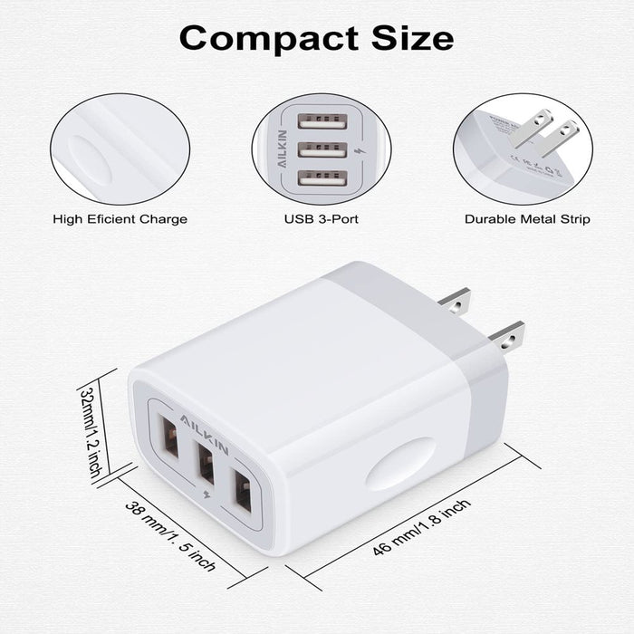 Wall Charger,Usb Charger Adapter,3.1A/3Pack Muti Port Fast Charging Station Power Base Charger Block Plug for Iphone Wall Charger
