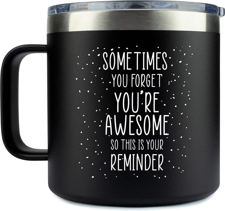 Inspirational Gifts for Women –Stainless Steel Coffee Purple Mug/Tumbler 14Oz “Sometimes You Forget You’Re Awesome” – Idea, Thank You, Coworker, Motivational, Best Friend, Her, Female, Valentines Day