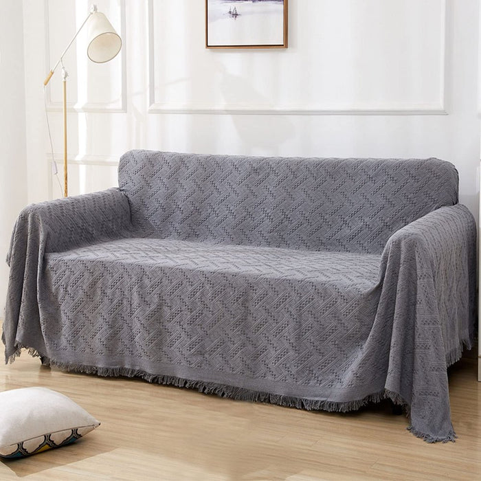 Cotton Geometrical Sofa Cover, Sectional Couch Covers for 3 Cushion Couch Couch Cover Living Room Throws Blankets Sofa Slipcovers, Furniture Protector for Pets (Xx-Large, 71" X 134", Grey)