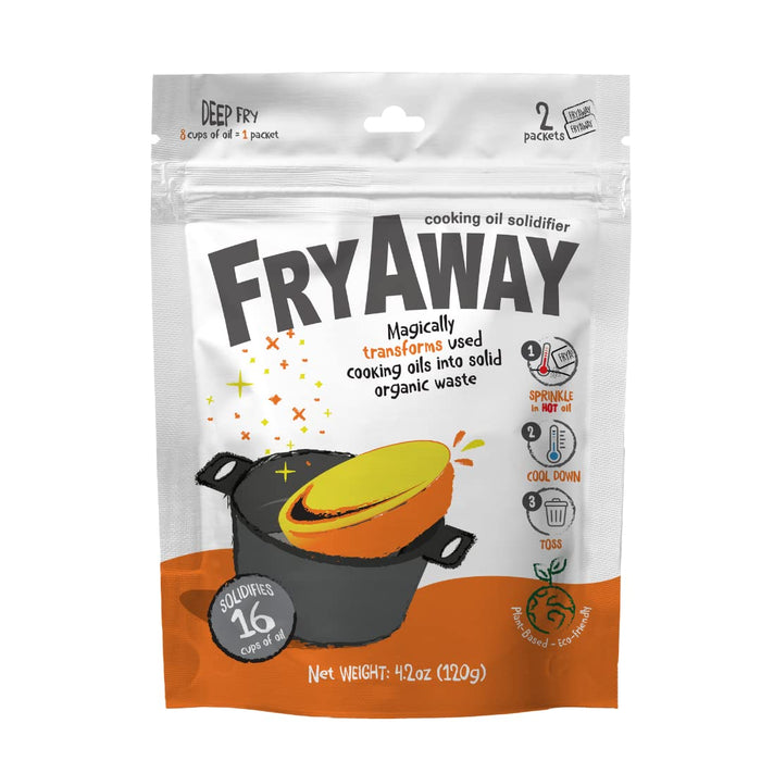 Pan Fry Waste Cooking Oil Solidifier Powder, 100% Plant-Based Cooking Oil Disposal, 1 Packet per 2 Cups of Oil, (Includes 4 Packets to Solidify 8 Cups / 2 Liters / 0.5 Gallon of Oil Total)