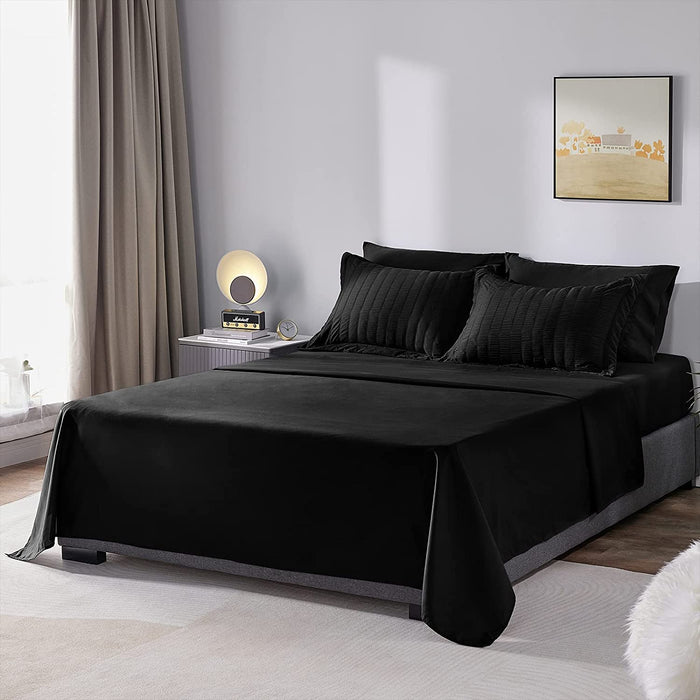 Queen Seersucker Comforter Set with Sheets Black Bed in a Bag 7-Pieces All Season Bedding Sets with Comforter, Pillow Sham, Flat Sheet, Fitted Sheet, Pillowcase