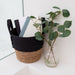Set of 2 Natural round Storage Basket, Braided Seagrass & Paper Rope (MD+SM), Natural & Black