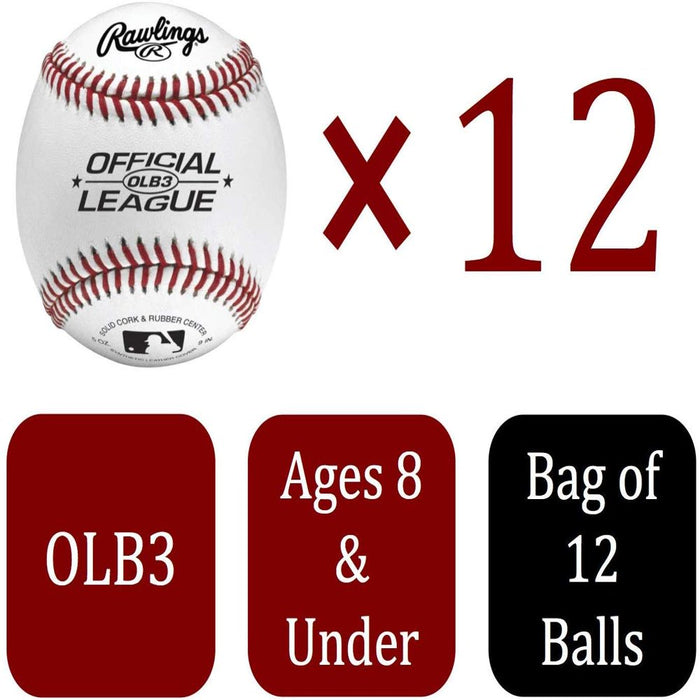 8U Official League OLB3 Practice Youth Baseballs in Mesh Bag, 12 Pieces
