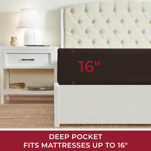 Queen Fitted Sheet - Deep Pocket Cooling Sheets up to 16 Inch - Hotel Luxury Bedding - Softest Sheets - Wrinkle, Fade, Stain Resistant - 1 Single Queen Fitted Sheet Only (Queen, Brown)