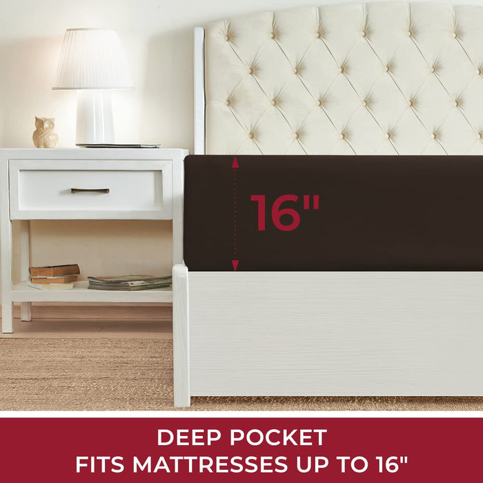 Queen Fitted Sheet - Deep Pocket Cooling Sheets up to 16 Inch - Hotel Luxury Bedding - Softest Sheets - Wrinkle, Fade, Stain Resistant - 1 Single Queen Fitted Sheet Only (Queen, Brown)