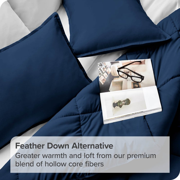 Goose down Alternative Comforter Set, Premium 1800 Collection, with Pillow Shams, 3 Piece Set, Queen, Dark Blue