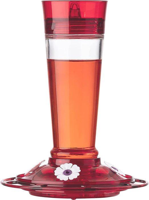 More Birds Bird Health+ Ruby Hummingbird Feeder, Glass Hummingbird Feeders for Outdoors, 4 Feeding Stations, 10 Ounces