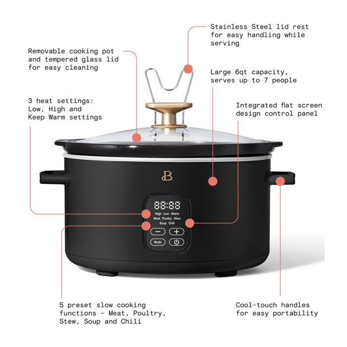 Beautiful 6QT Programmable Slow Cooker, Black Sesame by Drew Barrymore