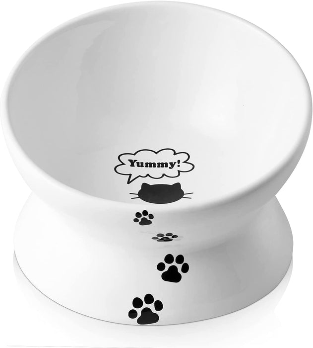 Raised Cat Food Bowl, Ceramic Elevated Cat Bowl, Title Angle Protect Cat'S Spine, anti Vomiting Cat Dish, Backflow Prevention, Grey