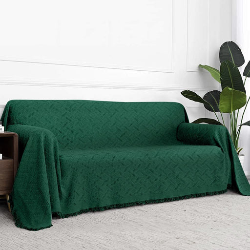 Cotton Geometrical Sofa Cover, Sectional Couch Covers for 1 Cushion Couch Couch Cover Living Room Throws Blankets Sofa Slipcovers, Furniture Protector for Pets (Medium, 71" X 91", Green)
