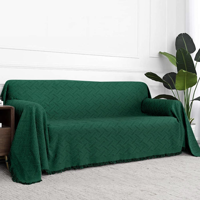 Cotton Geometrical Sofa Cover, Sectional Couch Covers for 1 Cushion Couch Couch Cover Living Room Throws Blankets Sofa Slipcovers, Furniture Protector for Pets (Medium, 71" X 91", Green)