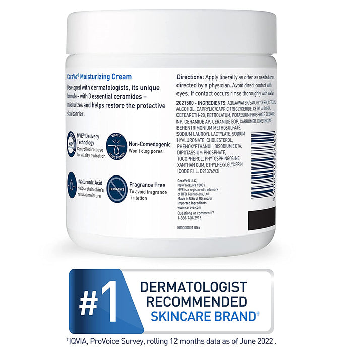 Cerave Moisturizing Cream | Body and Face Moisturizer for Dry Skin | Body Cream with Hyaluronic Acid and Ceramides | Normal | Fragrance Free | 19 Oz | Packages May Vary