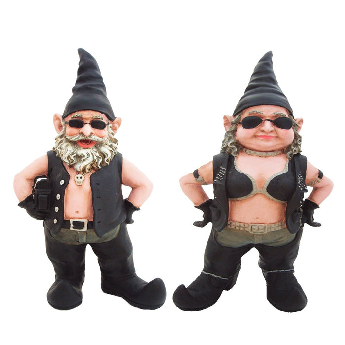 Homestyles "Biker Dude" the Biker Gnome in Leather Motorcycle Riding Gear Holding His Saddlebag Home & Garden Large Outdoor Statue 14.5"H