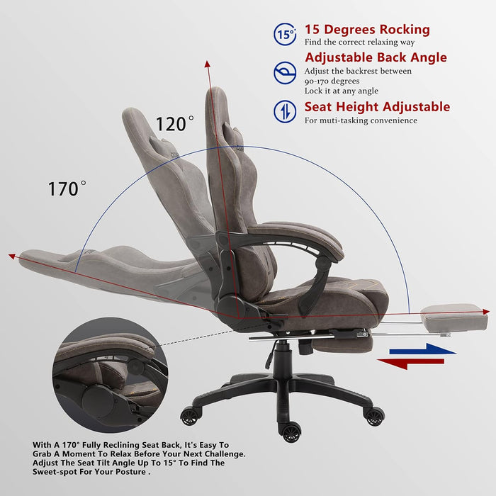 Gaming Chair Office Chair PC Chair with Massage Lumbar Support, Vintage Style PU Leather High Back Adjustable Swivel Task Chair with Footrest (Brown)