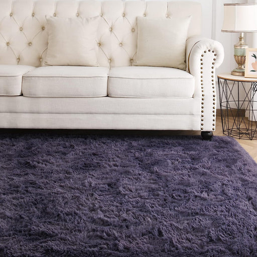 Grey Purple Shaggy Rugs for Bedroom Living Room, Super Soft Fluffy Fuzzy Area Rug for Kids Baby Nursery, Modern Indoor Carpet for Home Decor, 4X5.9 Feet Floor Furry Rugs for Children Dorm Rug