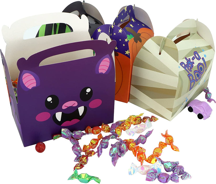 JOYIN 24 Pcs Halloween Goodie Box (5.6‘’X3.2‘’X5.4‘’) for Trick or Treat, Halloween Candy Goody Gift Boxes with Handle Bakery Boxes Halloween Party Treat Boxes for Pastry, Pie, Cupcake Cookies