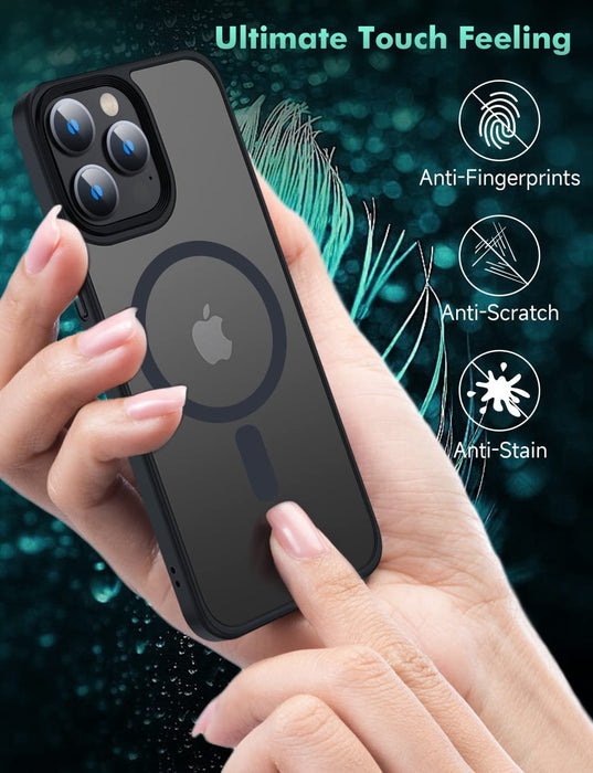 Magnetic Case for Iphone 14 Pro Max Case [Mil-Grade Drop Tested & Compatible with Magsafe] Translucent Matte Back with Aluminum Alloy Keys, Anti-Fingerprint Anti-Scratch 6.7 Inch, Black