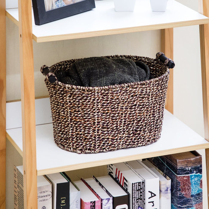 Mainstays Brown Oval 2-Hue Seagrass Storage Basket with Wooden Handles