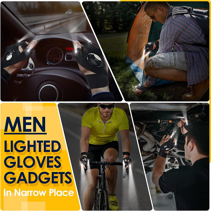 LED Flashlight Gloves Gifts for Men Women Stocking Stuffers for Men Christmas Birthday Gift for Husband Boyfriend Brother Grandpa Dad Who Have Everything, Fishing Gift Unique Stuff Cool Gadget