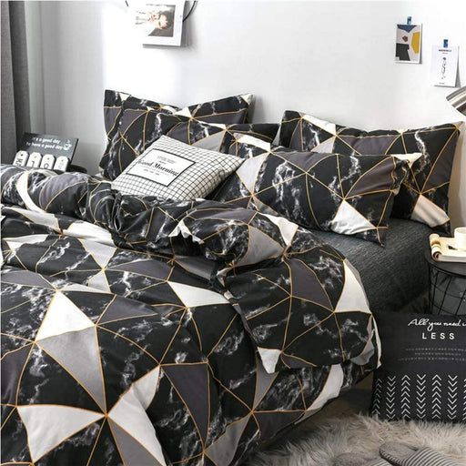 Black Marble Comforter Set Full Geometric Bedding Comforter Men Boys Bed Comforter White Grey Triangle Bedding Comforter 3Pcs Black Comforter Sets Full Size