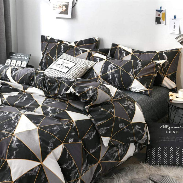 Black Marble Comforter Set Full Geometric Bedding Comforter Men Boys Bed Comforter White Grey Triangle Bedding Comforter 3Pcs Black Comforter Sets Full Size