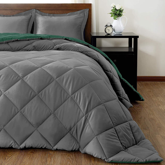 Lightweight Solid Comforter Set (King) with 2 Pillow Shams - 3-Piece Set - Blackish Green and Alloy Gray - down Alternative Reversible Comforter