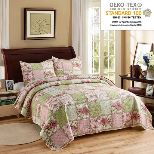 King Quilt Set, 3-Piece Quilt Sets with 2 Pillow Shams - Boho Reversible Soft and Lightweight Quilt Bedding Bedspread Coverlet Set, Garden