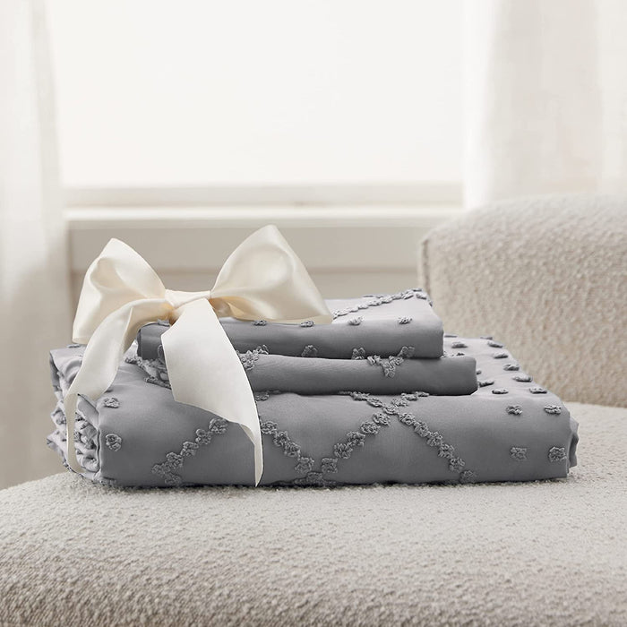 Bedsure Boho Duvet Cover Queen - Boho Bedding, Tufted Queen Duvet Cover for All Seasons, 3 Pieces Embroidery Shabby Chic Home Bedding Duvet Cover Set (Grey, Queen, 90X90'')
