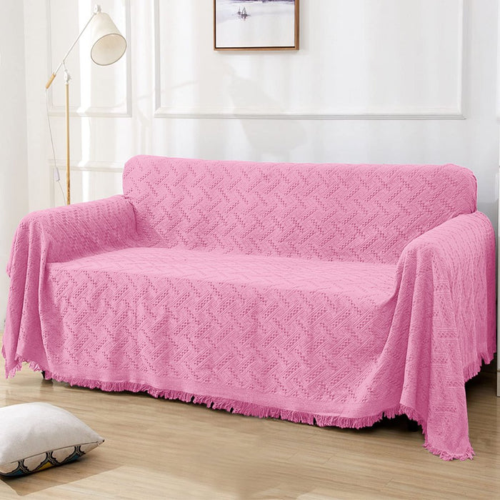 Cotton Geometrical Sofa Cover, Sectional Couch Covers for 1 Cushion Couch Couch Cover Living Room Throws Blankets Sofa Slipcovers, Furniture Protector for Pets (Medium, 71" X 91", Pink)