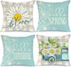 Pillow Covers 18X18 Set of 4 Buffalo Plaid Daisy Truck Bloom Hello Sunshine Spring Pillows Decorative Throw Pillows Light Blue Pillowcase Spring Decorations Farmhouse Decor for Couch Sofa