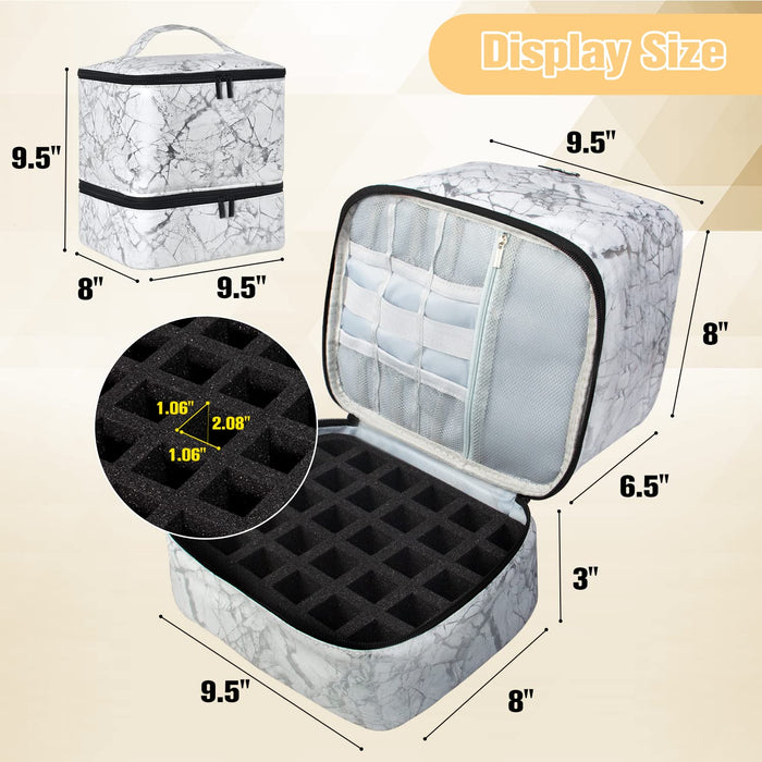 Nail Polish Organizer and Nail Dryer Case, Double-Layer Nail Polish Storage Holds 30 Bottles (15Ml/0.5 Fl.Oz) and 1 Led Nail Lamp, Travel Carrying Case for Nail Polish Kit Set (Marbling-White)