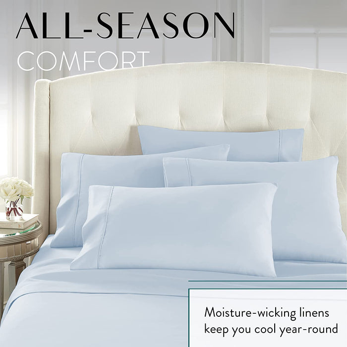 Spa Blue Queen Size Bed Sheets Set - 6 Pc Soft Bedding & Pillowcases Set W/ Deep Pockets - Breathable, Wrinkle Free & Fade Resistant