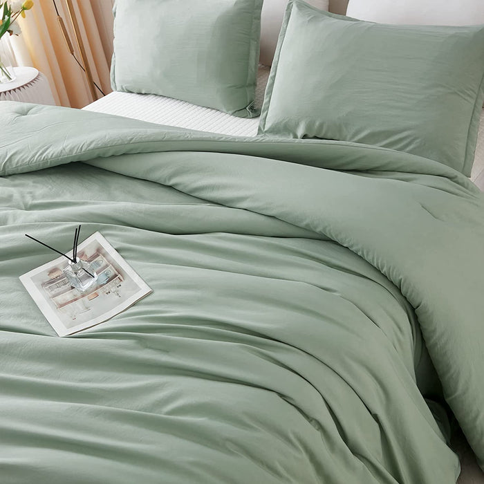 Comforter Full Size Set Sage Green, 3 Pieces Lightweight Bed Solid Summer Bedding Comforters & Sets, Soft All Season Quilt Blanket (79X90In Comforter & 2 Pillowcases)