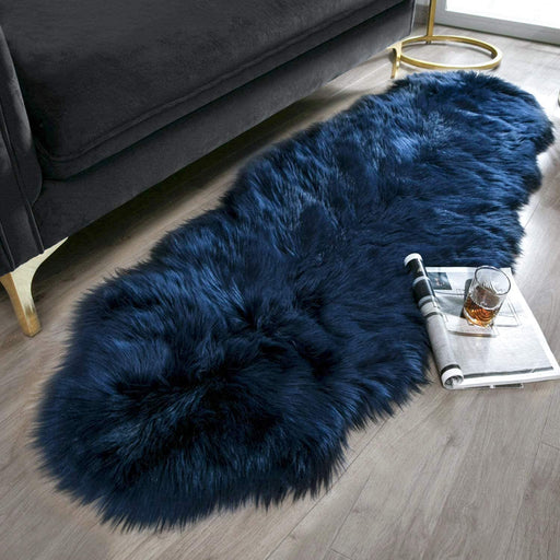 Ashler Faux Fur Rug, Fluffy Shaggy Area Rug Ultra Soft 2 X 6 Feet Sheepskin Fur Rug, Navy Blue Fuzzy Rug Machine Washable Shag Rug, Nursery Decor Throw Rugs for Bedroom, Kids Room, Living Room