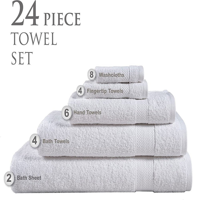 24PC Bath Towel Set (2 Sheets, 4 Bath, 6 Hand, 4 Fingertip & 8 Wash) - White, Addy Home Best Value