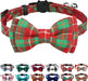 Breakaway Cat Collar with Cute Bow Tie and Bell, Plaid Patterns, 1 Pack Girl Boy Kitty Safety Collars, Blue