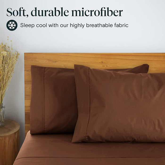 6 PC Sheet Set Sheets Deep Pockets 18" Eco Friendly Wrinkle Free Sheets Machine Washable Hotel Bedding Silky Soft - Brown Queen