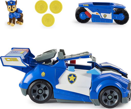 Paw Patrol, Chase 2-In-1 Transforming Movie City Cruiser Toy Car with Motorcycle, Lights, Sounds and Action Figure, Kids Toys for Ages 3 and Up