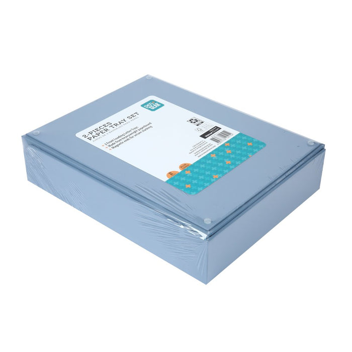 2 Piece Set Paperboard Paper Tray Desk Organizer Blue Linen