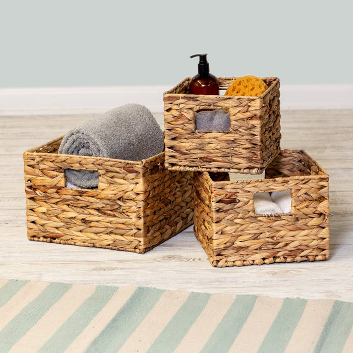 Honey Can Do Three Water Hyacinth Woven Nesting Storage Baskets with Handles